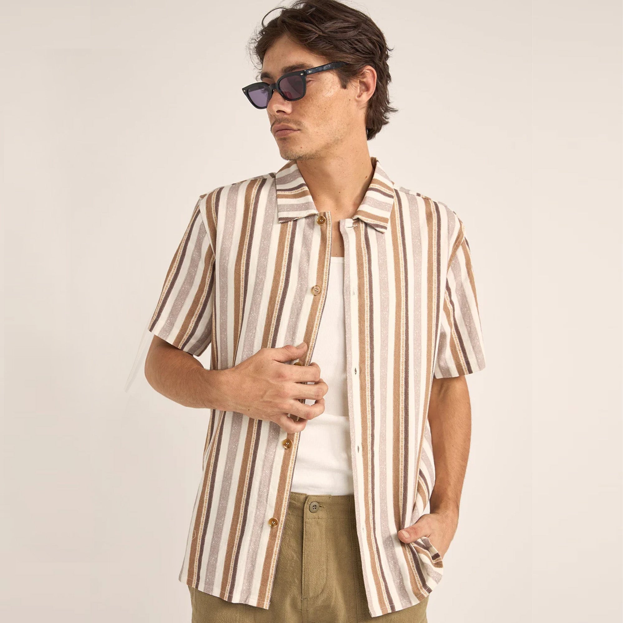 Rhythm Paisley Stripe Men's S/S Dress Shirt - Cedar