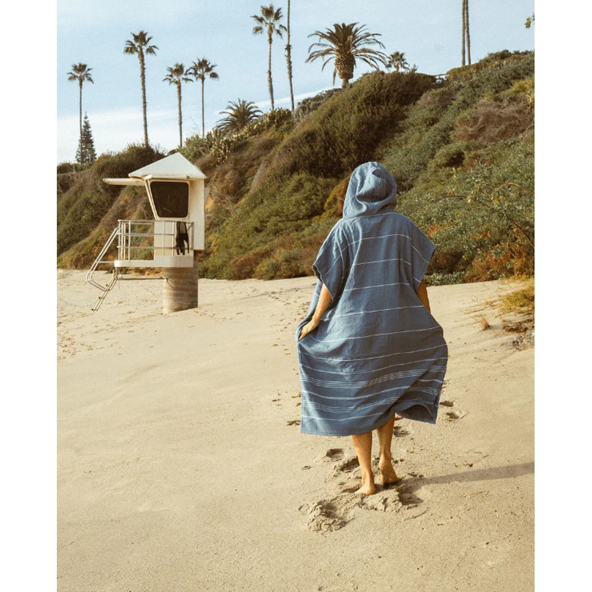 Sand Cloud Classic Stripe Hooded Poncho - Slate Blue