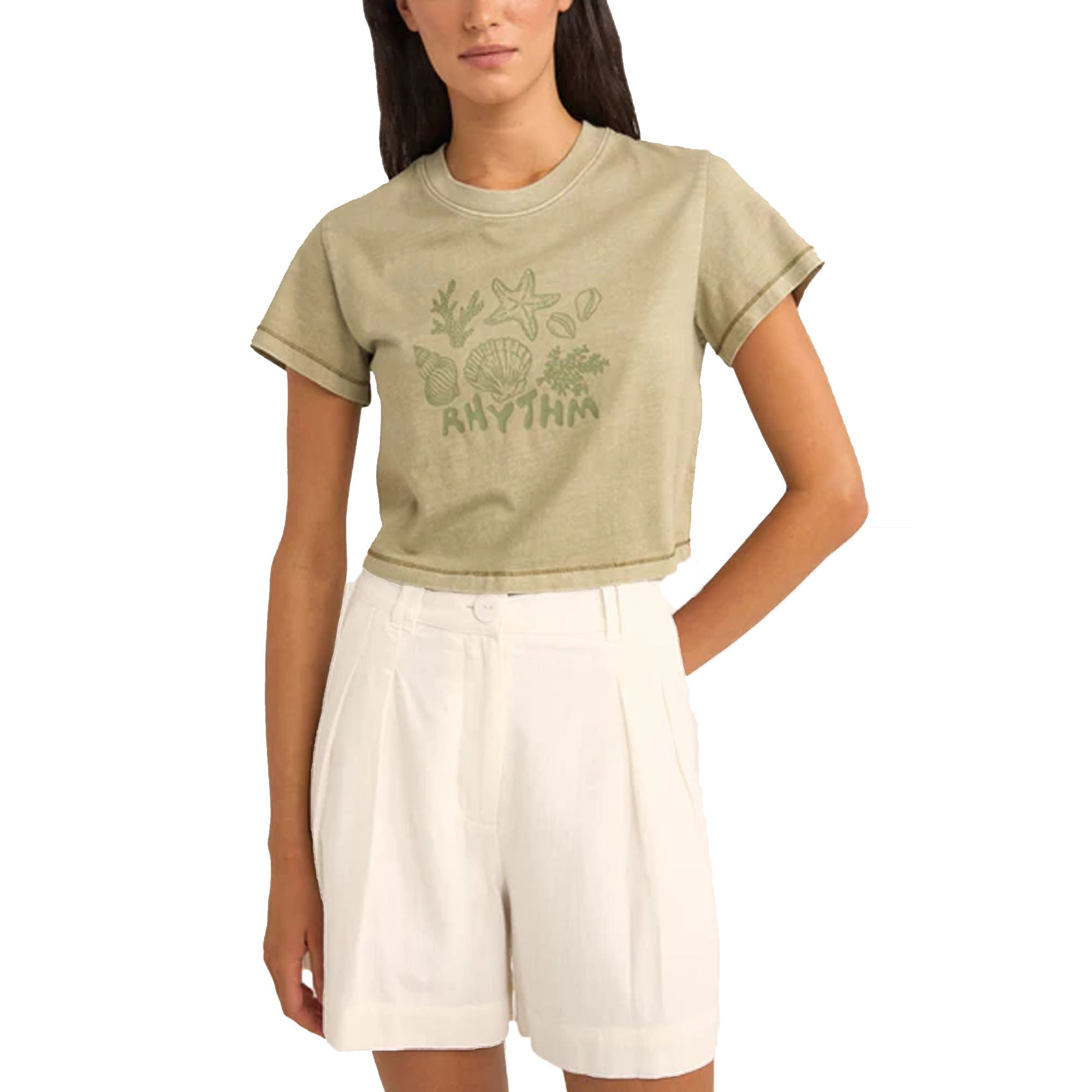 Rhythm Beachcomber Crop Women's S/S T-Shirt - Ivy