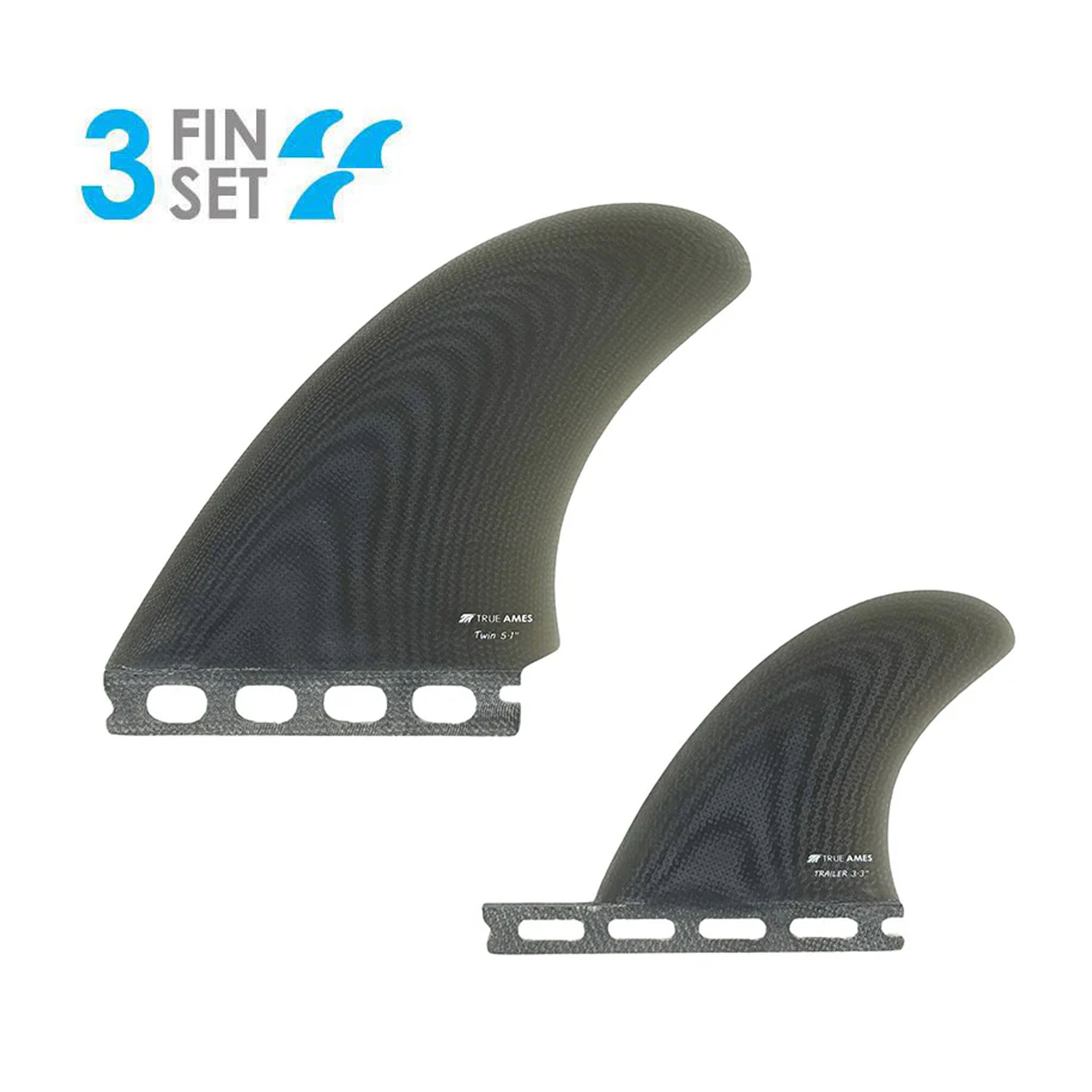 True Ames High Pro Twin + 1 Surfboard Fins - Smoke