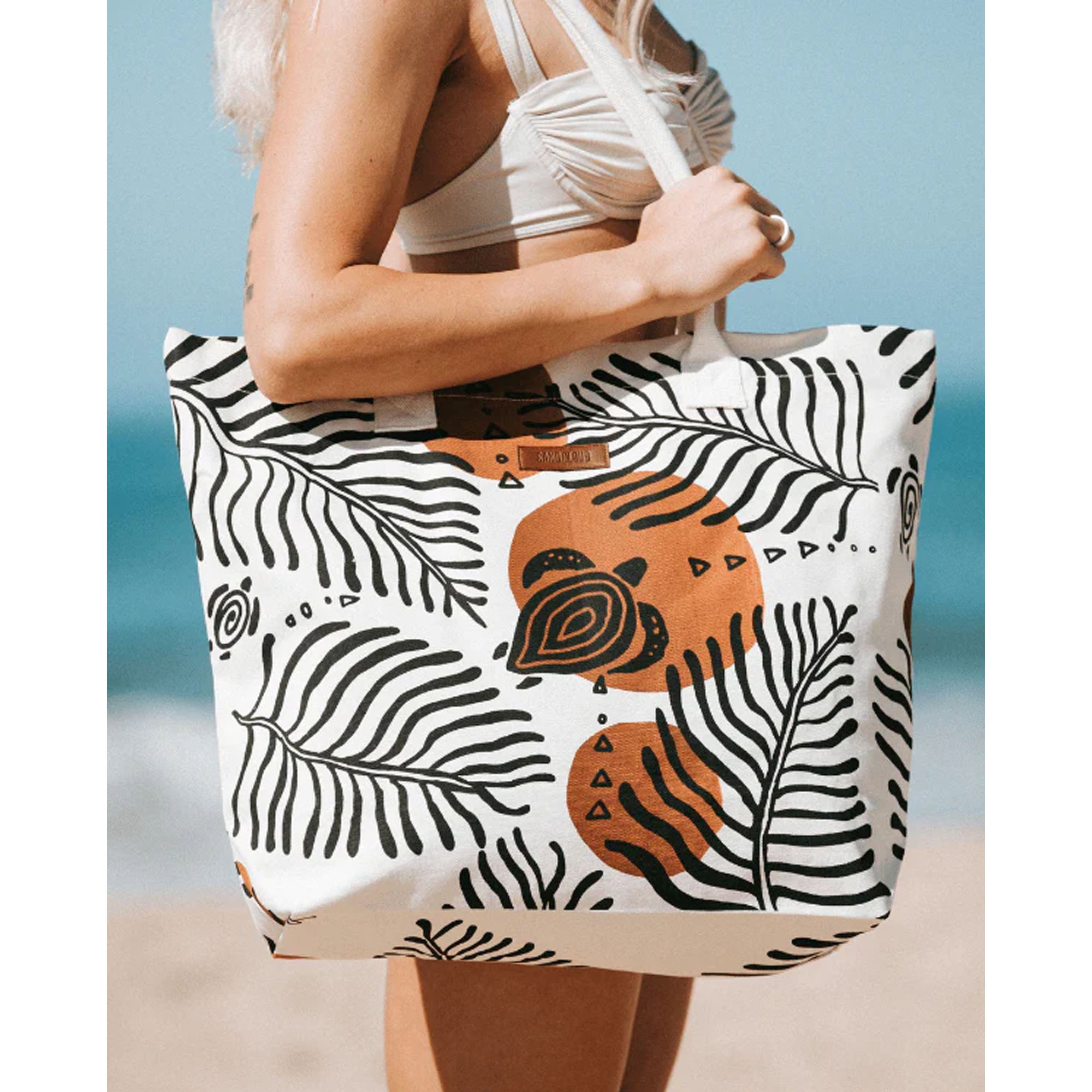 Sand Cloud Retro Turtles Beach Tote - White