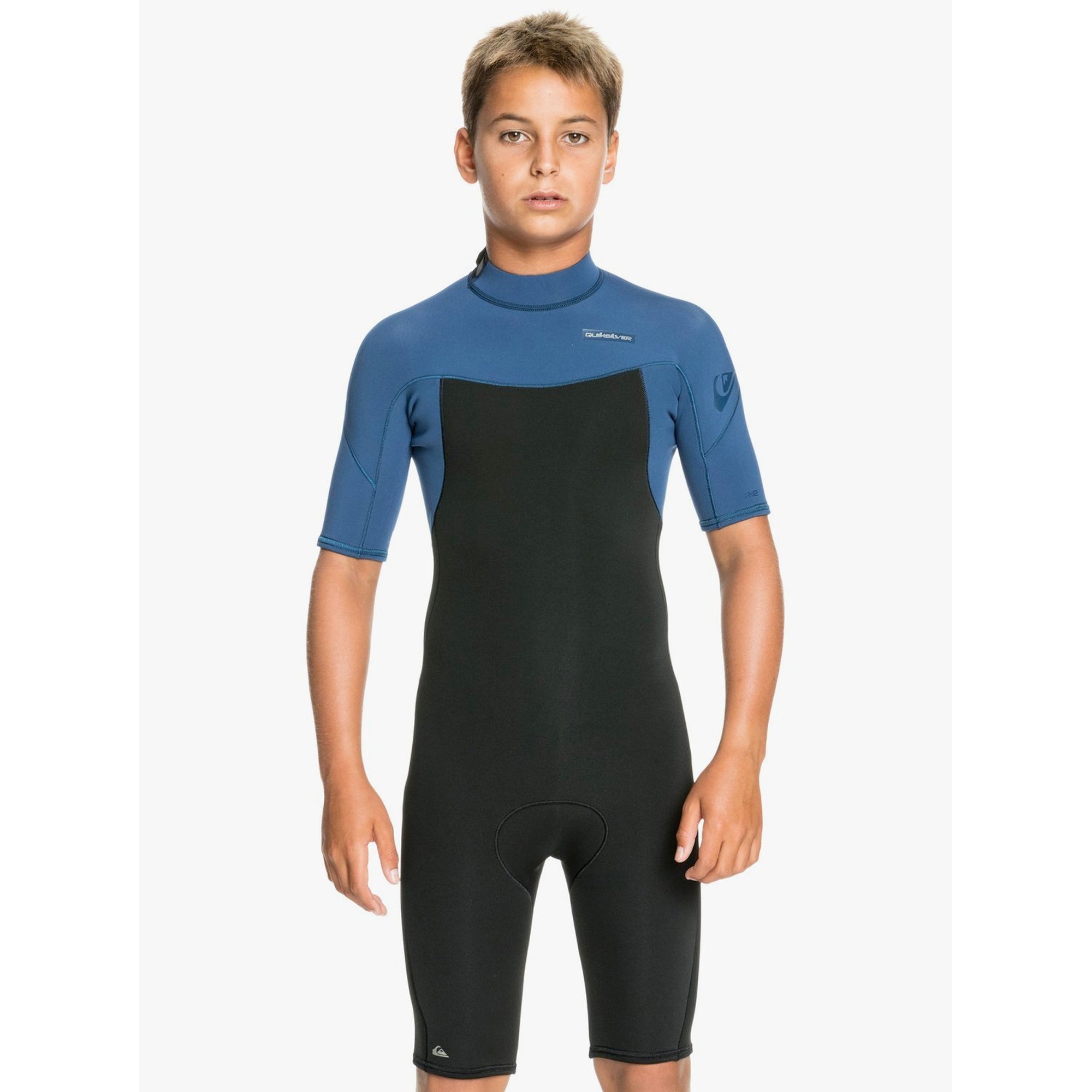 Quiksilver 2/2 Everyday Sessions Back-Zip Youth Boy's S/S Springsuit Wetsuit - Black/Blue