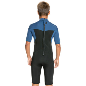 Quiksilver 2/2 Everyday Sessions Back-Zip Youth Boy's S/S Springsuit Wetsuit - Black/Blue