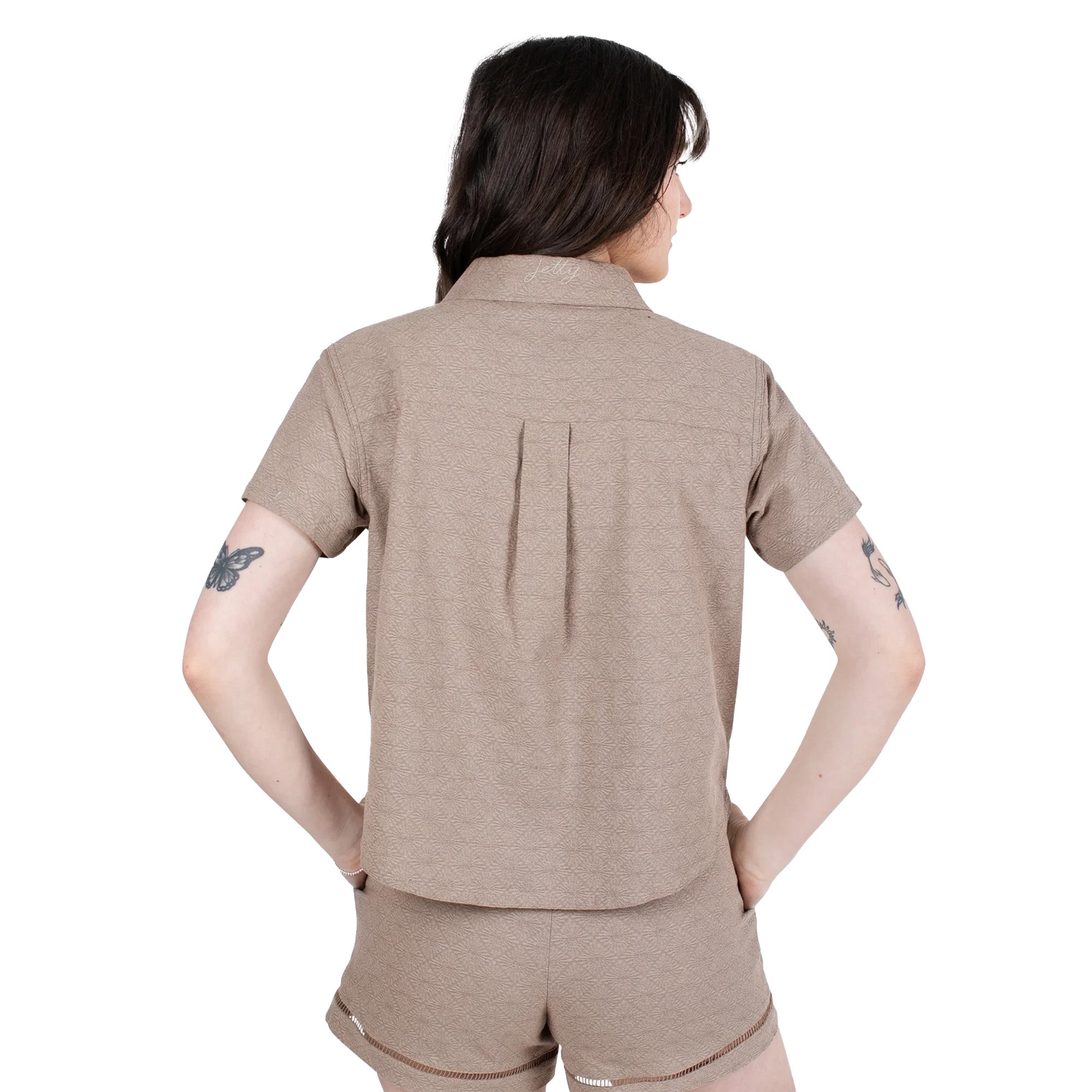 Jetty Cape Cod Jacquard Women's S/S Dress Shirt - Brown
