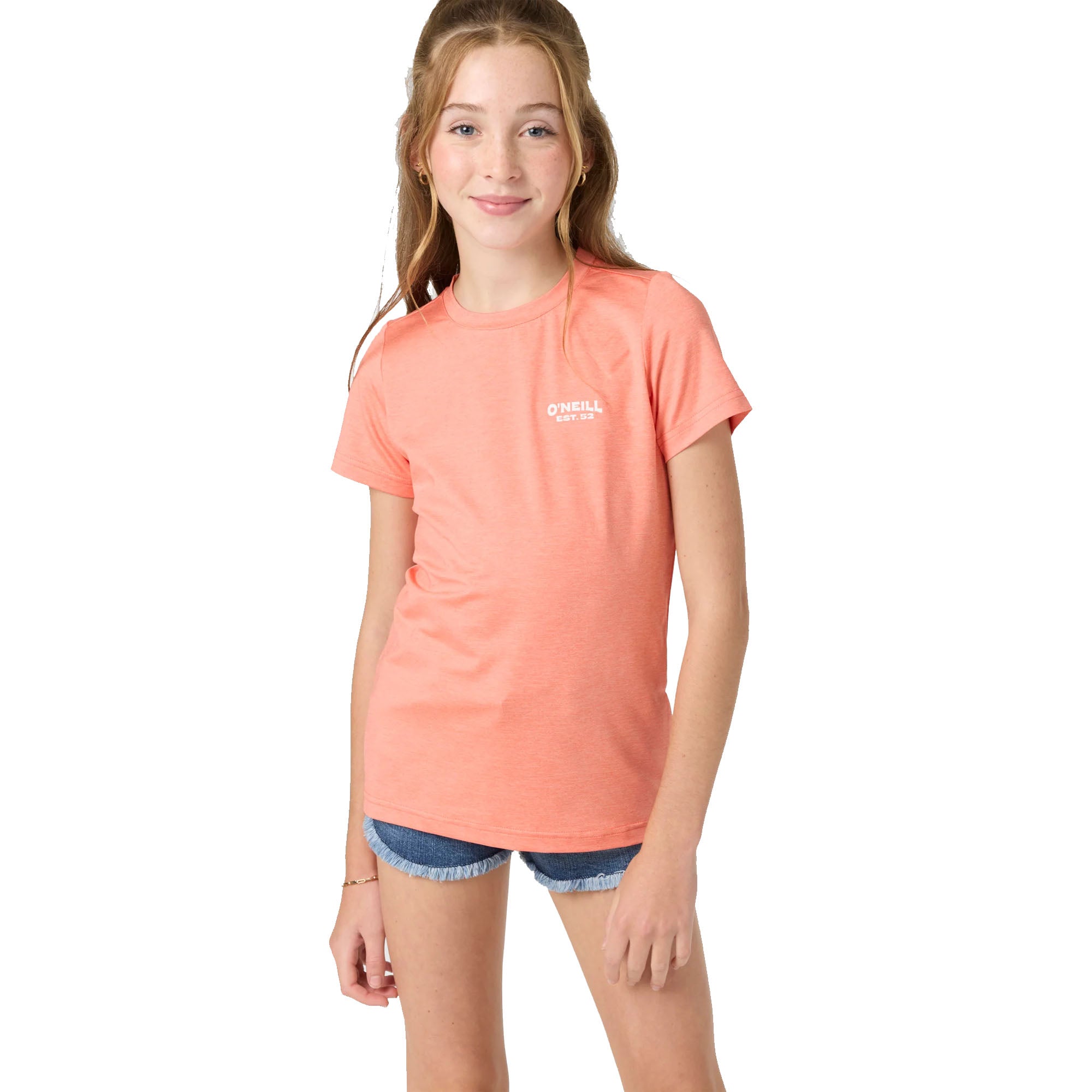 O'Neill Breezy UPF Youth Girls S/S Rash Guard - Heather Peach Echo
