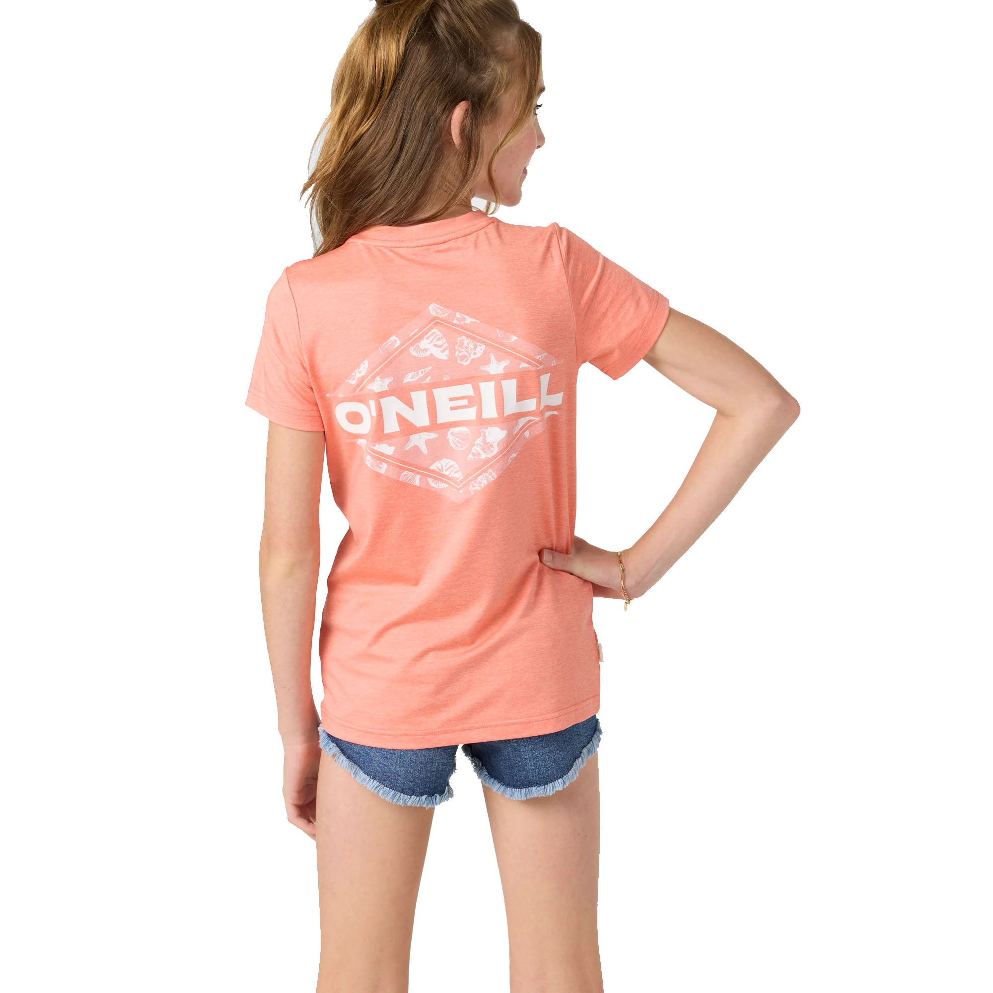 O'Neill Breezy UPF Youth Girls S/S Rash Guard - Heather Peach Echo