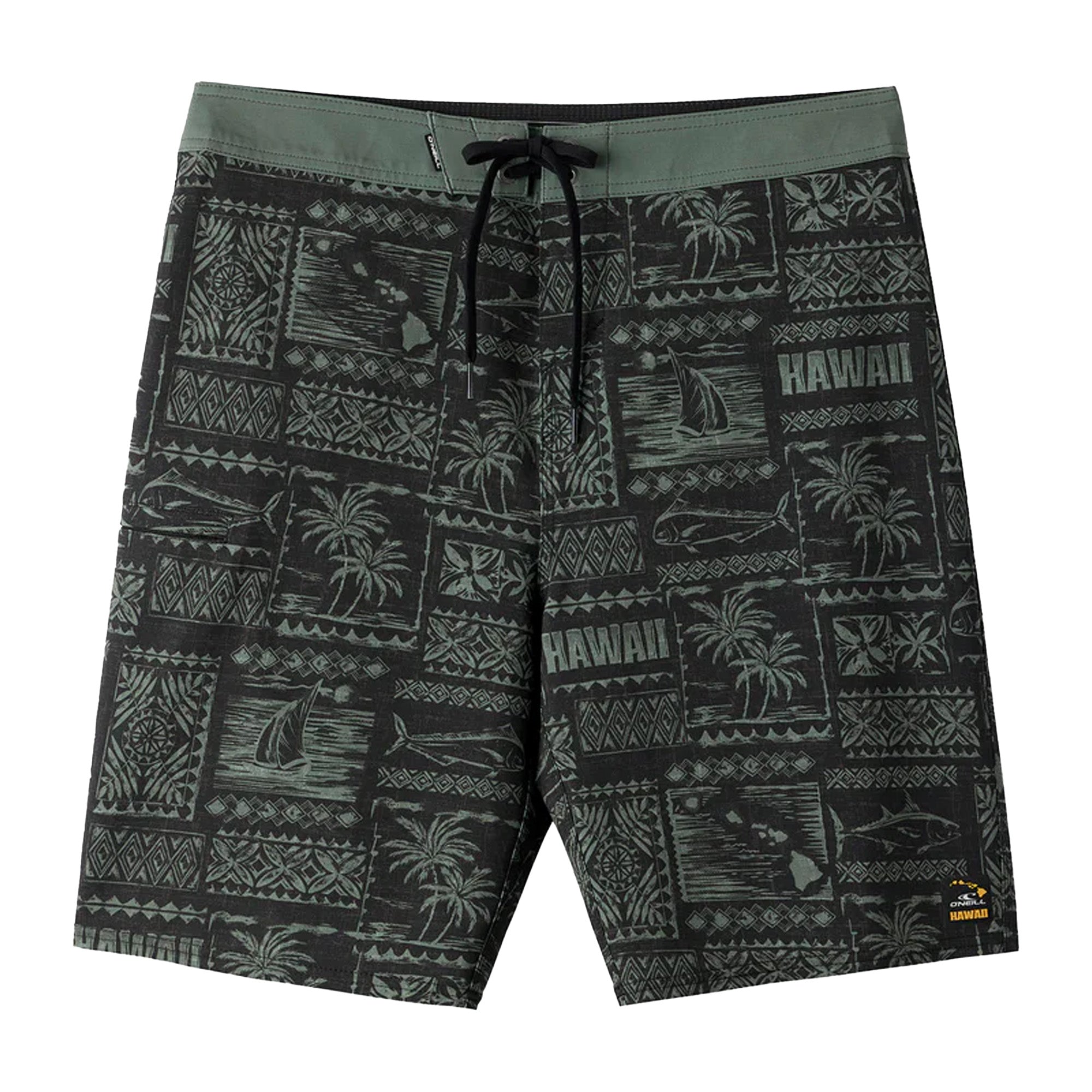O'Neill Hyperfreak Het Hawaii 17" Youth Boy's Boardshorts - Dark Olive