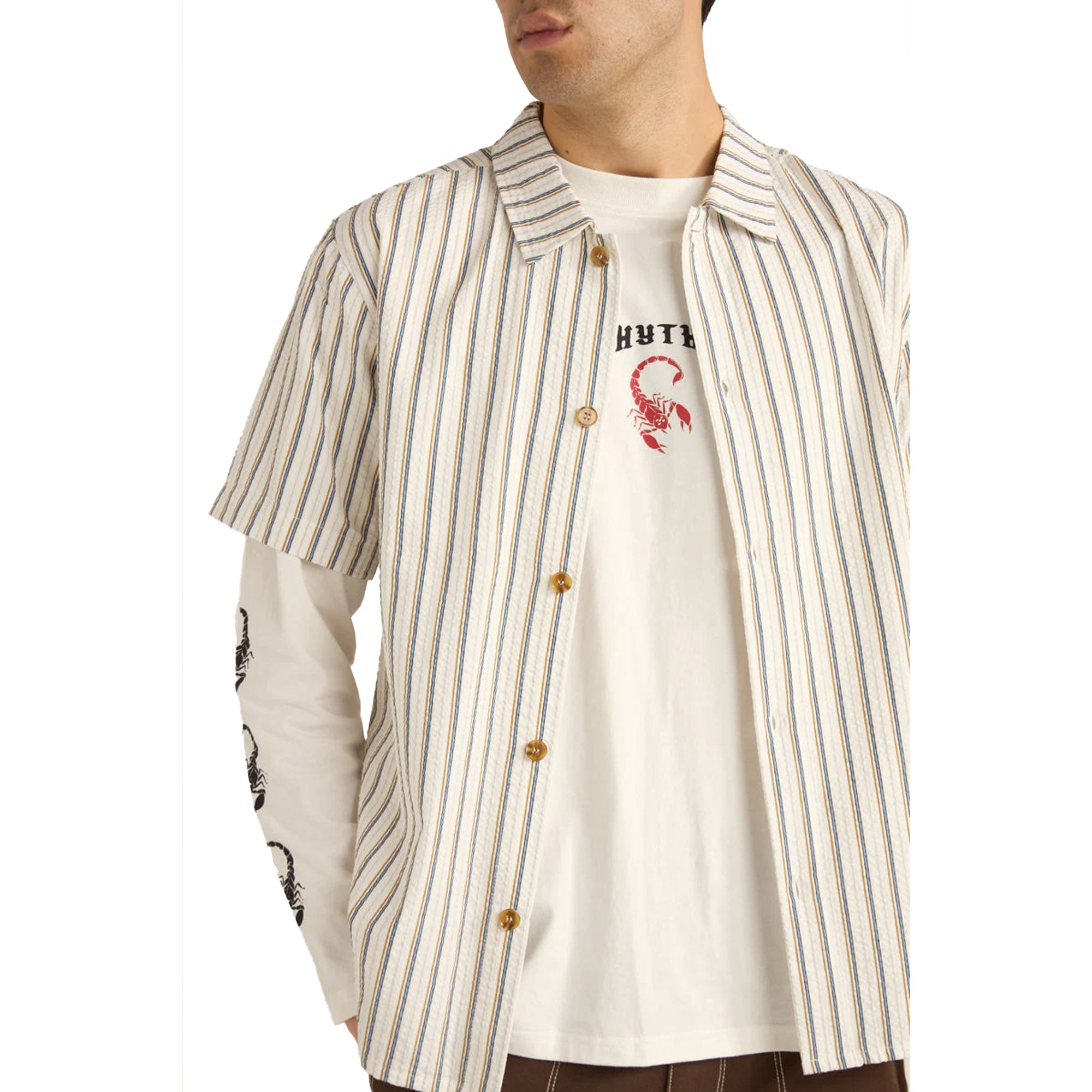 Rhythm Seersucker Stripe Men's S/S Dress Shirt - White