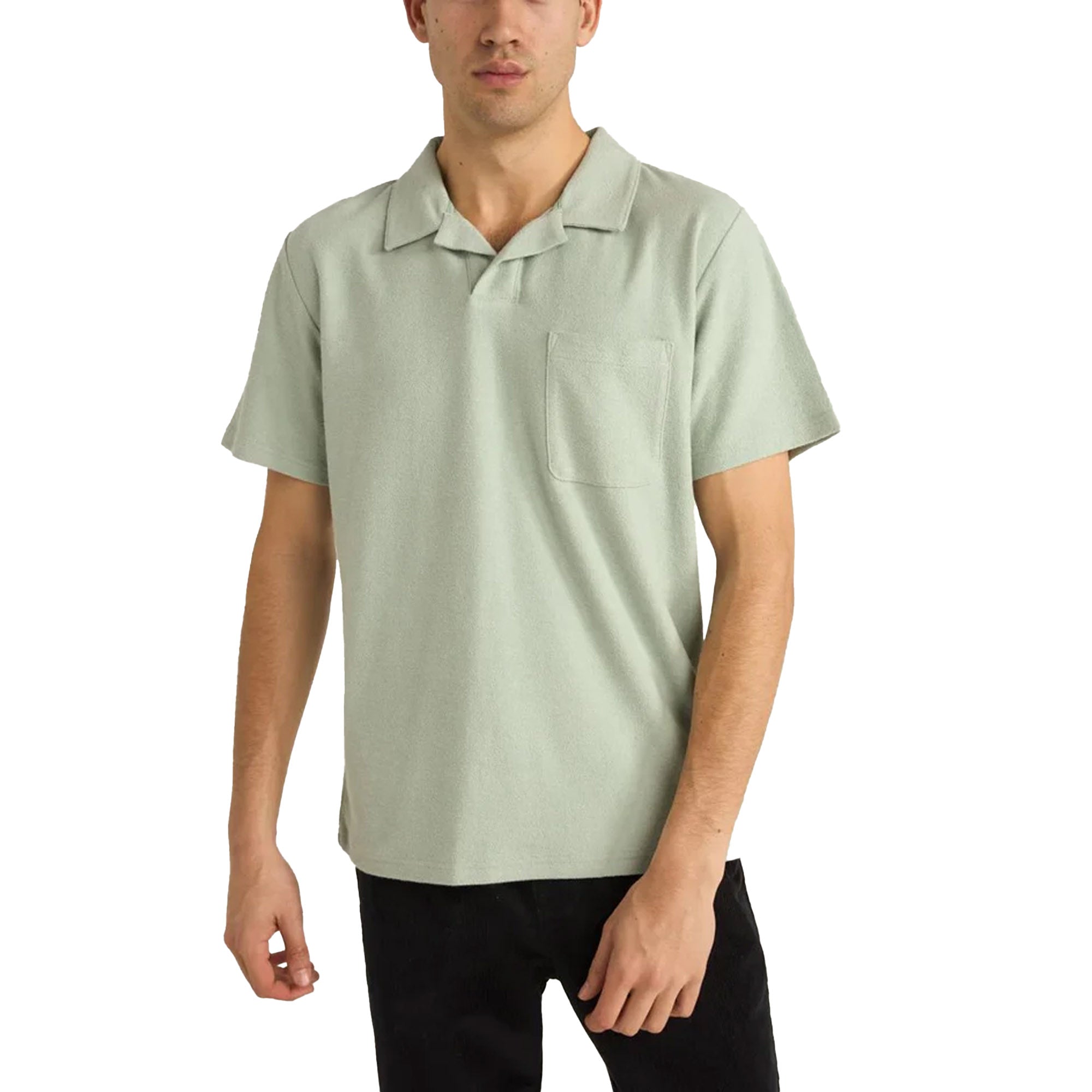 Rhythm Vintage Terry Polo Men's S/S Dress Shirt - Seafoam