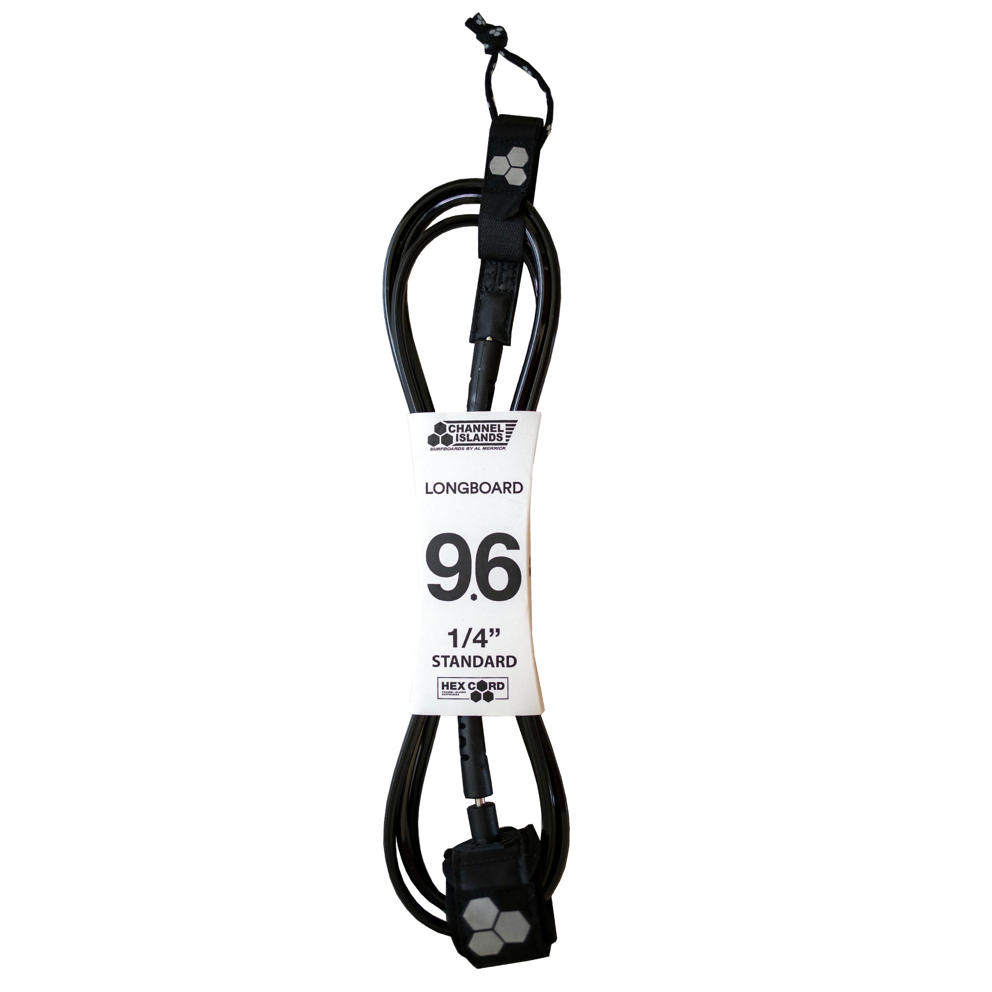 Channel Islands Longboard Hex Cord Standard Surfboard Leash - 9'6" x 1/4"/Black