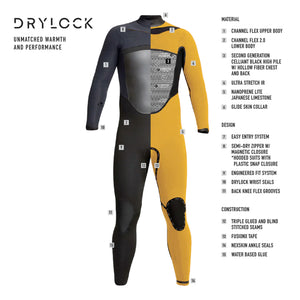 Xcel Drylock 3/2 Chest-Zip Men's Fullsuit Wetsuit - Black